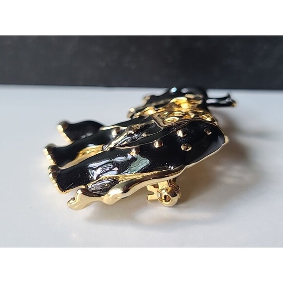Elephant Shaped Black Enamel Rhinestone Eye Gold Tone Brooch Vintage - Picture 6 of 10